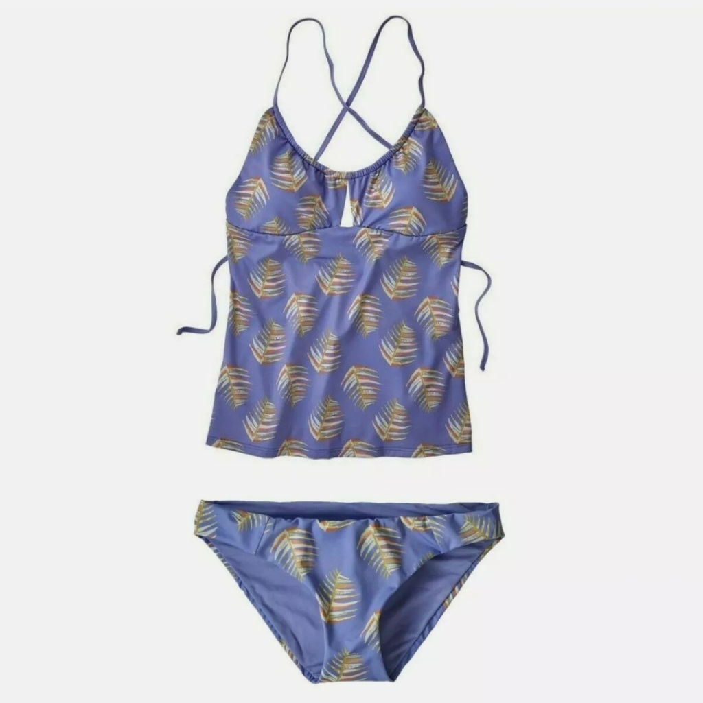 Patagonia 2 Piece Swimsuit Glassy Dawn Palms Of Heart Tankini Swim Top & Bottoms